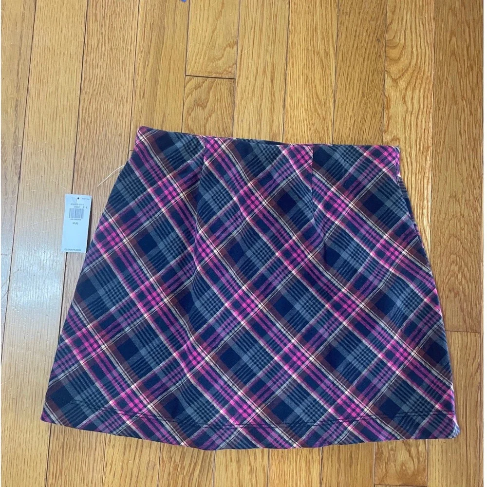 Old Navy Girls Pink Navy Plaid A-Line Mini Skirt Size M 8 NWT